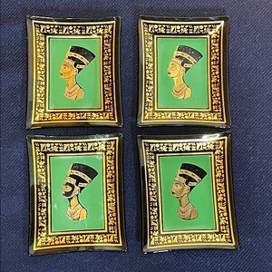 VTG Queen Nefertiti glass mini trays trinket dish. (4)